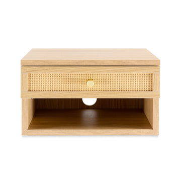 Celerie 15.71" Mid-Century Modern Floating Wall Mounted Nightstand with Soft-Close Rattan Drawer and Cable Hole - JONATHAN Y